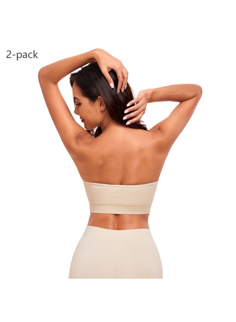 YUVFEHY 2pcs women's strapless seamless bras, solid color, tubular top, soft transparent silicone shoulder straps, with removable breast pads. - Image 3